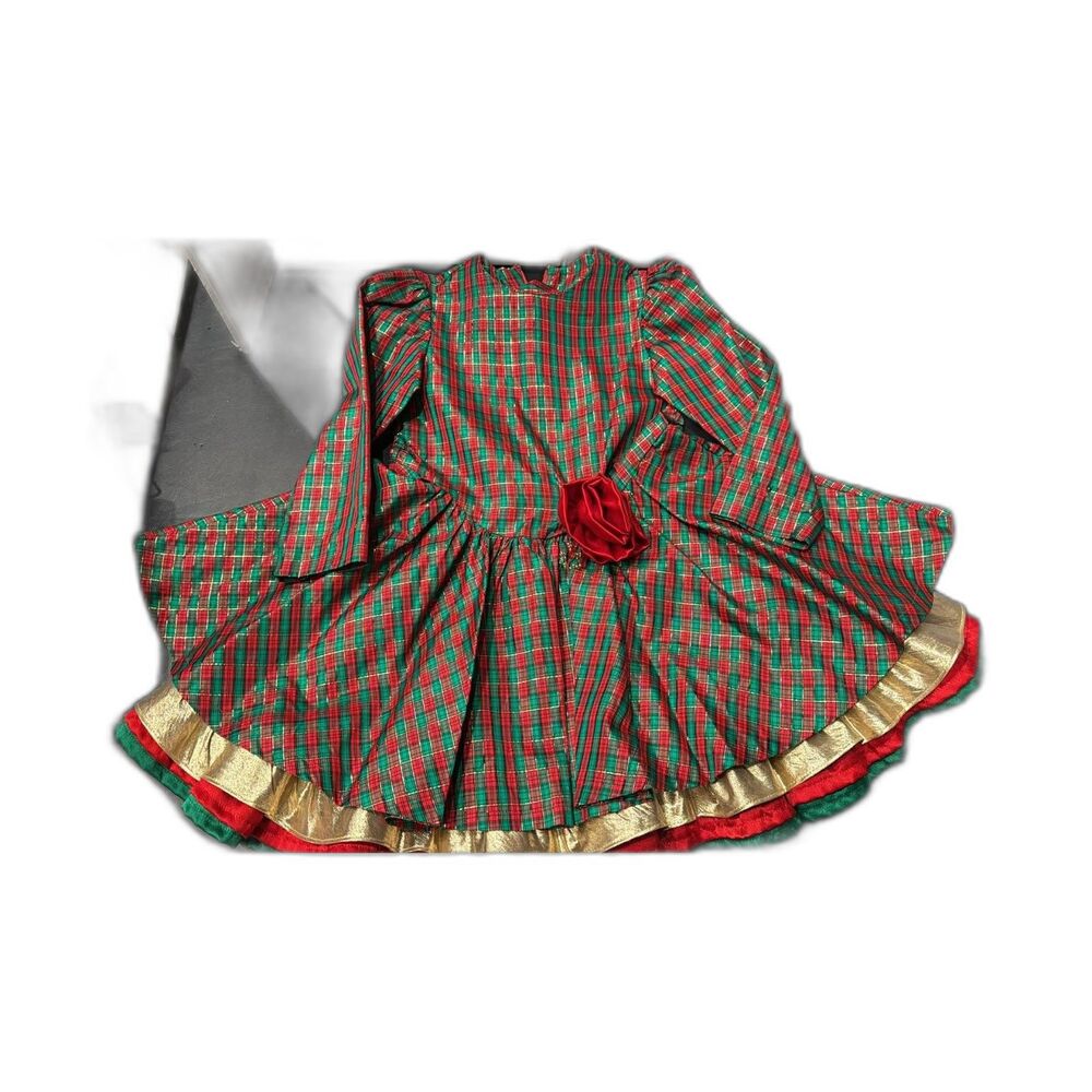 Vintage Girls Christmas Red Plaid See Picture for Measurements of dress for Size